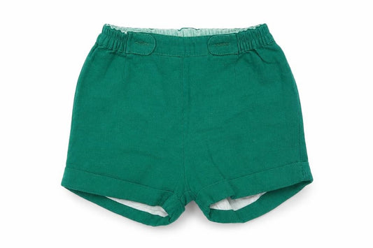 Front view of Mayoral Baby Green Cotton Cropped Trousers, size 6-9, Months