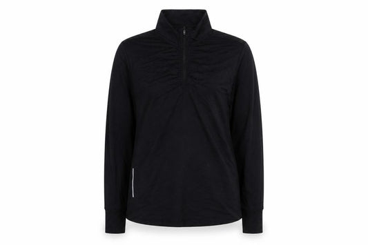 Front view of Crivit women’s black polyester pullover sweatshirt, size UK 12, zip