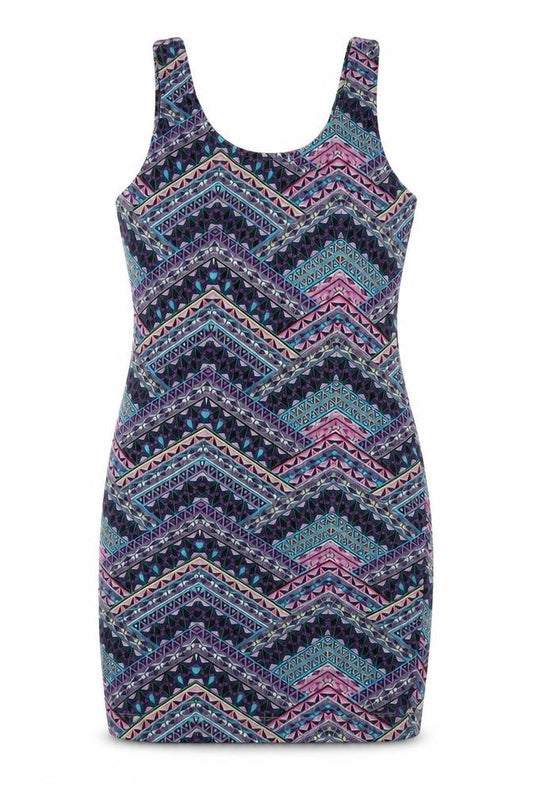 Front view of New Look women’s multicoloured geometric cotton a-line, size UK 12, round neck