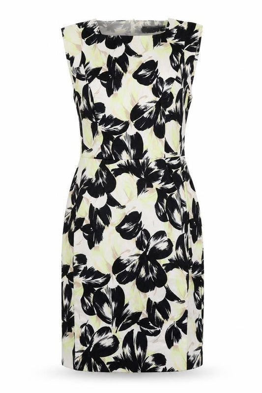 Front view of French Connection women’s multicoloured geometric cotton a-line, size UK 12, round neck