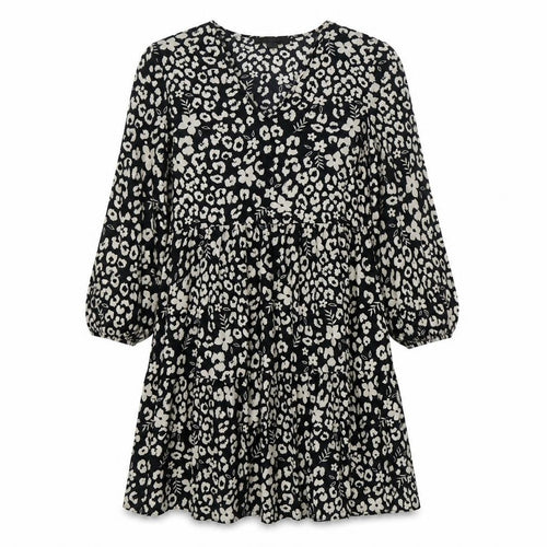 Primark Womens Black Geometric Polyester Skater Dress  Size 4  V-Neck