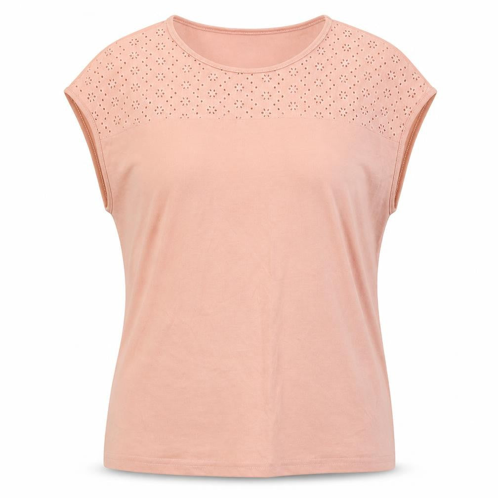 Front view of SHEIN women’s pink polyester basic t-shirt, size XL, roll neck