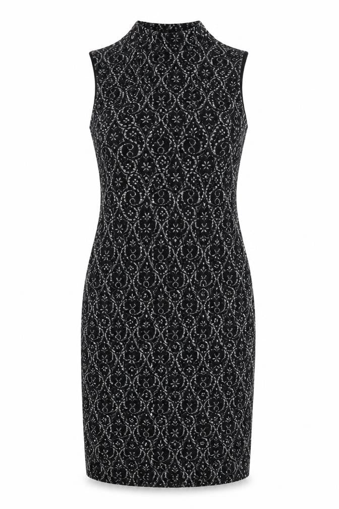Next Womens Black Geometric Polyester Sheath Size 12 Round Neck Pullover