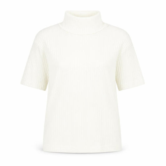 Front view of Joie de Vivre women’s ivory polyester basic t-shirt, size UK 10, roll neck