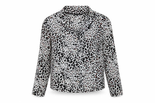 Front view of Doroth women’s grey animal print polyester camisole button-up, size UK 10, collared