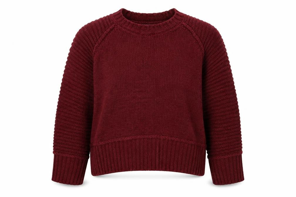 Front view of Studio women’s red crew neck acrylic jumper, size UK 16