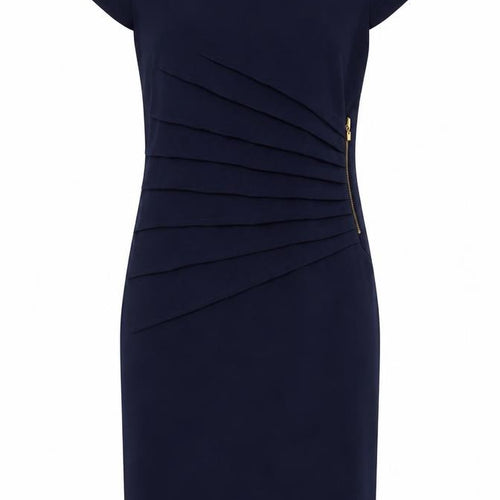 Derhy Womens Blue Polyester Pencil Dress Size L Boat Neck Zip