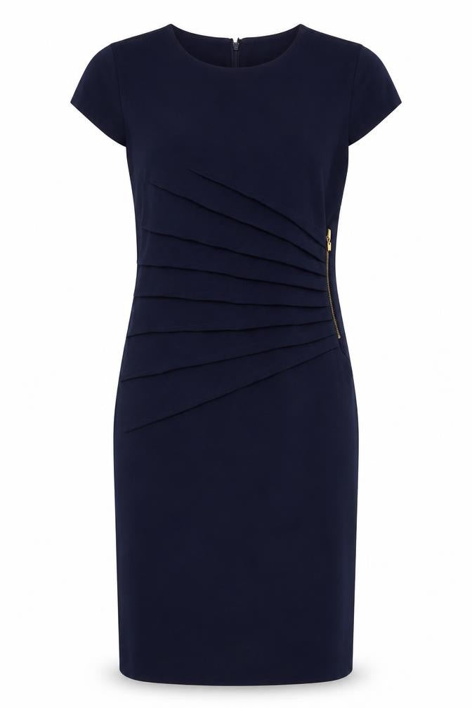 Derhy Womens Blue Polyester Pencil Dress Size L Boat Neck Zip