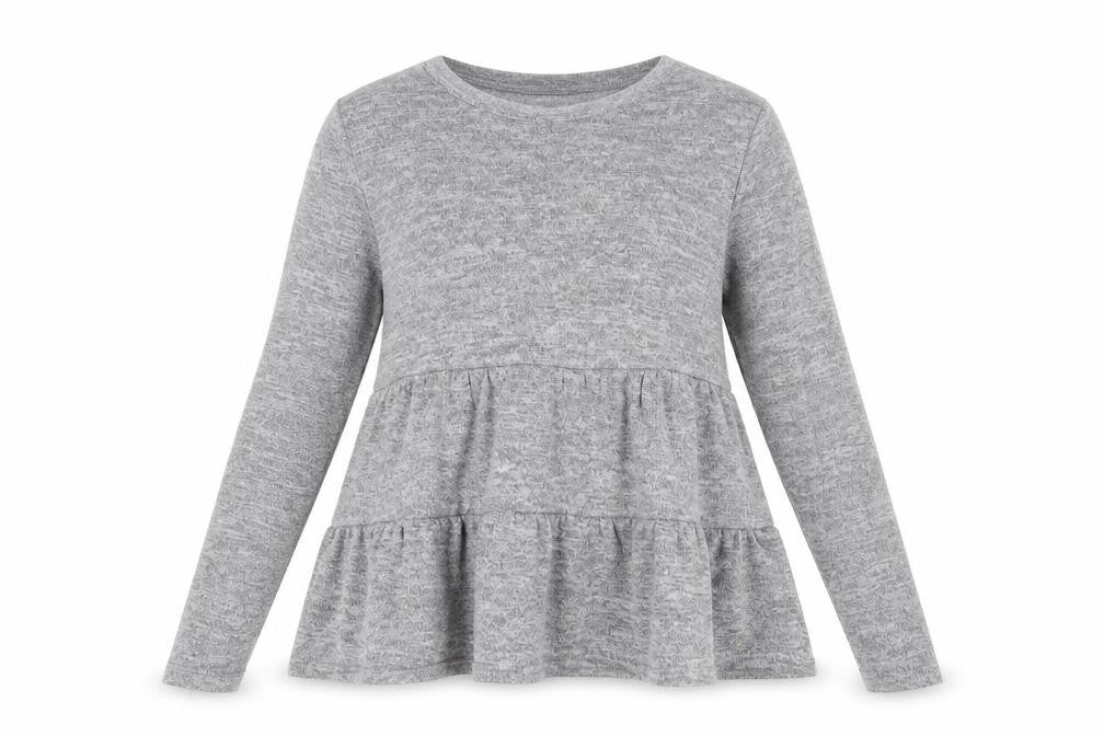 Front view of New Look women’s grey crew neck polyester jumper, size M