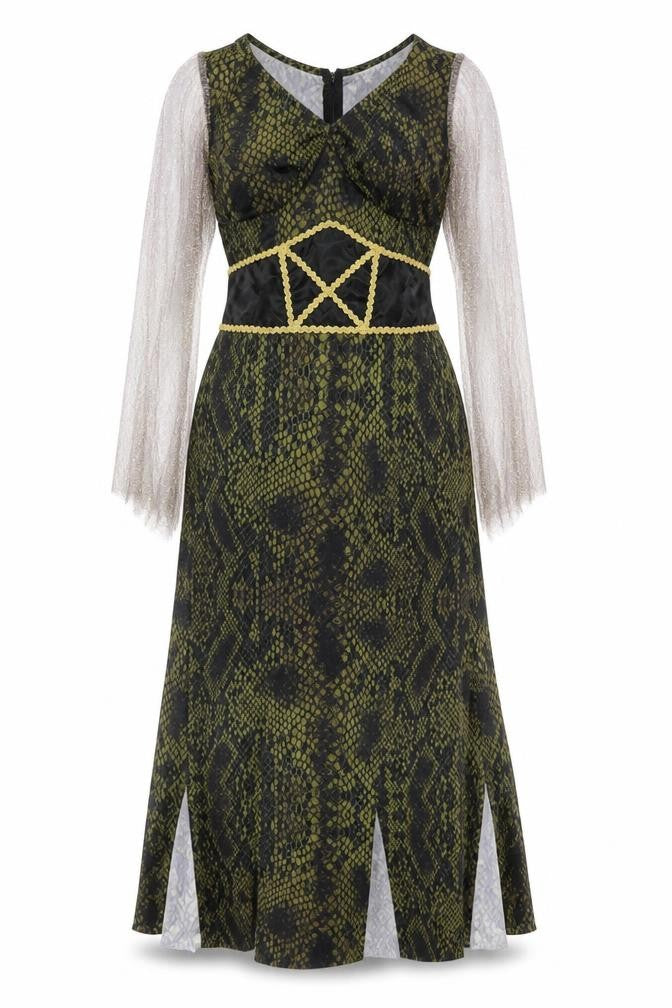 Prework Womens Black Animal Print Polyester A-Line Size 12 V-Neck Hook & Eye - 12-14 Fancy Dress