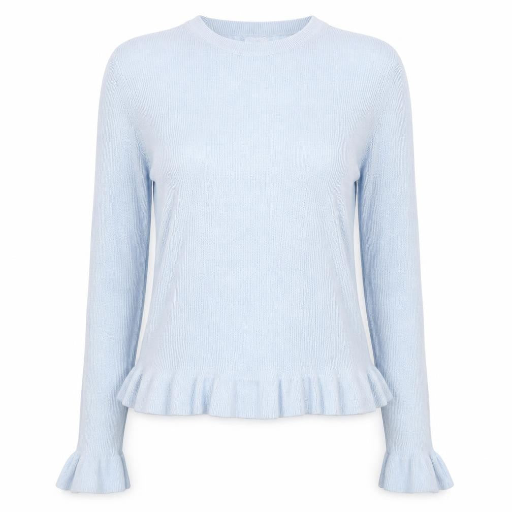 Front view of Select women’s blue crew neck viscose jumper, size UK 18