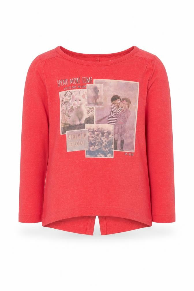 Front view of Tom Tailor girls’ red cotton basic t-shirt, size 4-5, years round neck