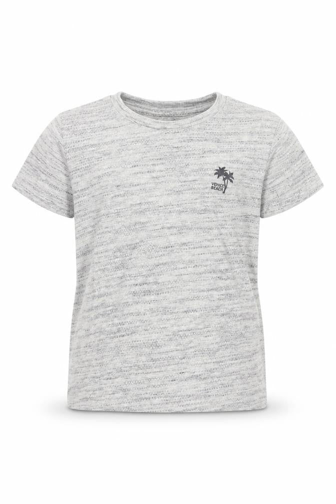 Front view of Matalan boys’ grey cotton basic t-shirt, size 4, years round neck