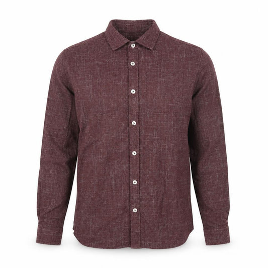 Front view of River Island men’s purple polyester button-up, size XS, collared