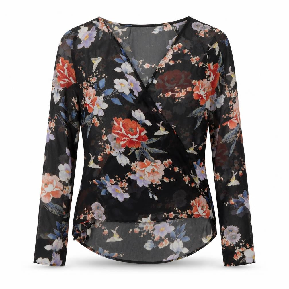 Front view of New Look women’s multicoloured floral polyester basic blouse, size UK 8, v-neck