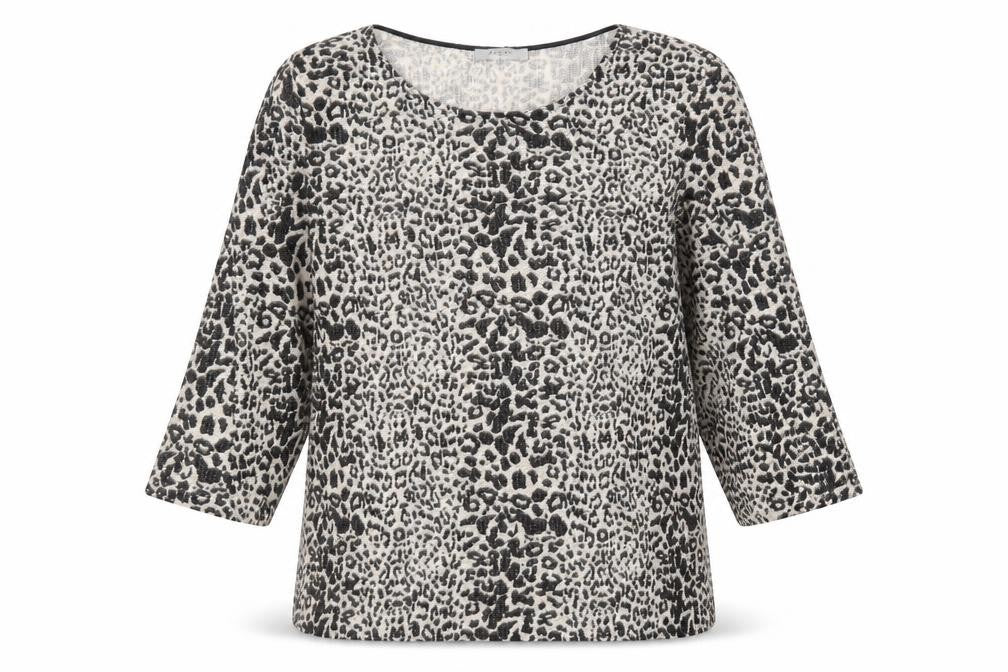 Front view of Monsoon women’s brown animal print polyester basic blouse, size UK 16, round neck