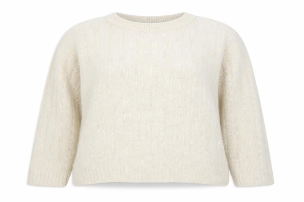 Front view of Tu women’s white crew neck nylon jumper, size UK 20