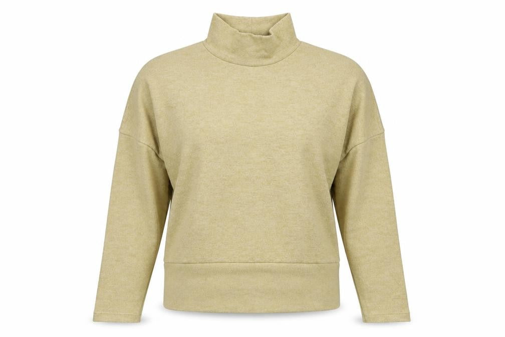 Front view of Dorothy Perkins women’s beige mock neck polyester jumper, size UK 6