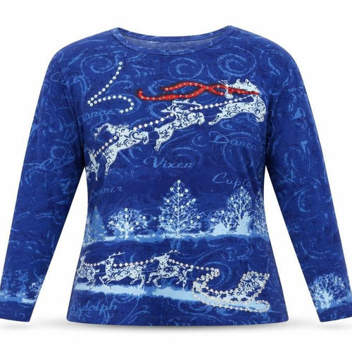 Artacapea Womens Blue Geometric 100% Cotton Pullover Sweatshirt Size S - reindeer