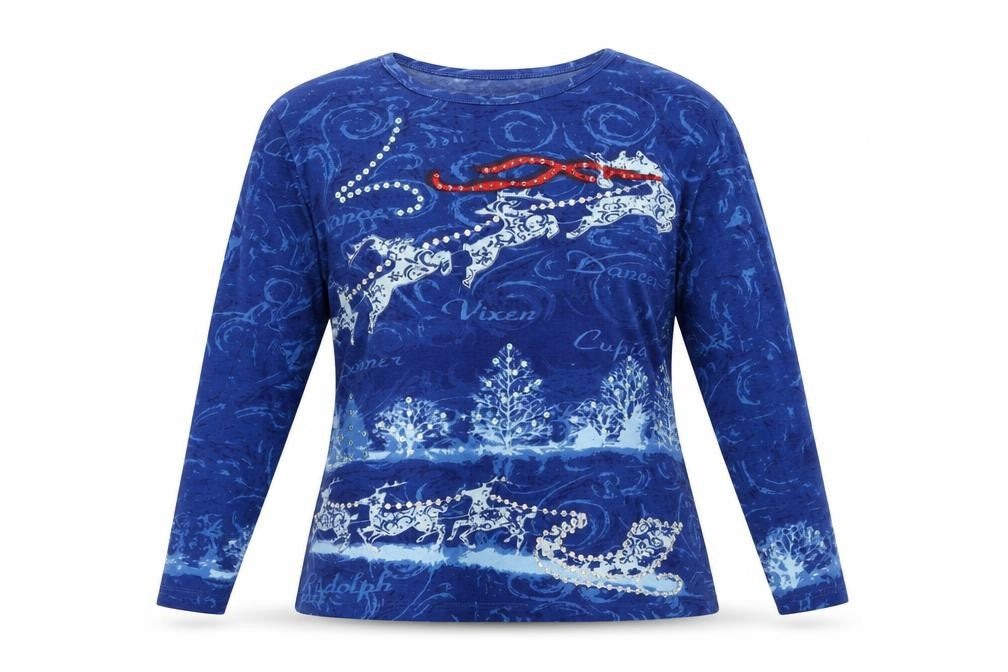 Artacapea Womens Blue Geometric 100% Cotton Pullover Sweatshirt Size S - reindeer