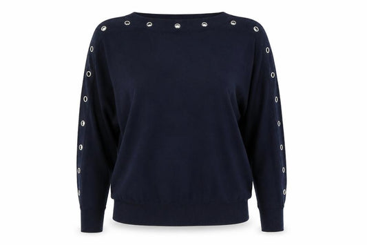 Front view of Debenhams women’s blue polyester pullover sweatshirt, size UK 12