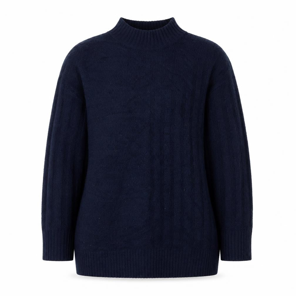 Front view of George women’s blue high neck acrylic jumper, size M