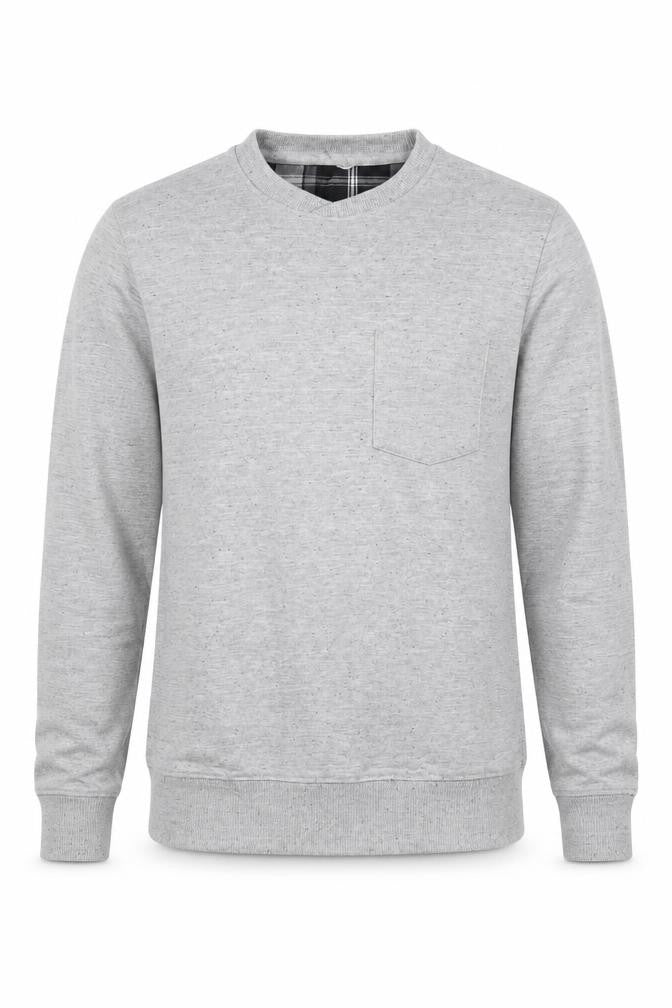 Front view of Preworn men’s grey polyester pullover sweatshirt, size S