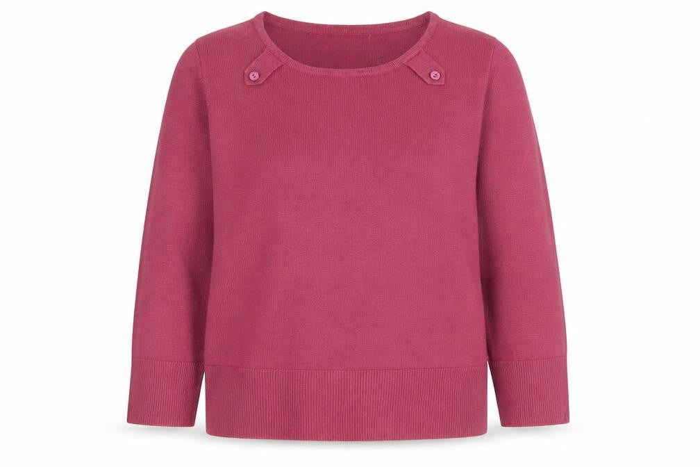 Front view of Preworn women’s pink round neck acrylic jumper, size L