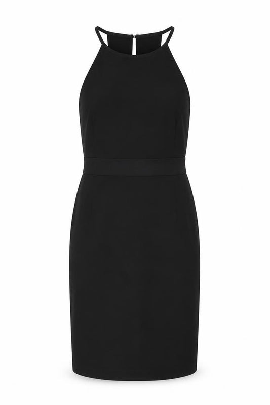 Front view of Forever 21 women’s black polyester shift, size M, round neck zip