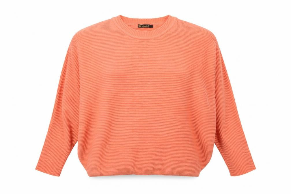 Front view of Lustin women’s pink round neck acrylic jumper, size M