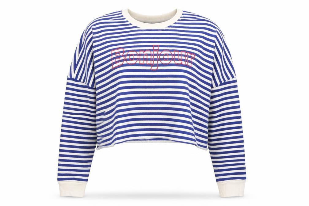 Primark Womens Blue Round Neck Striped Cotton Pullover Jumper Size 12 - Bonjour