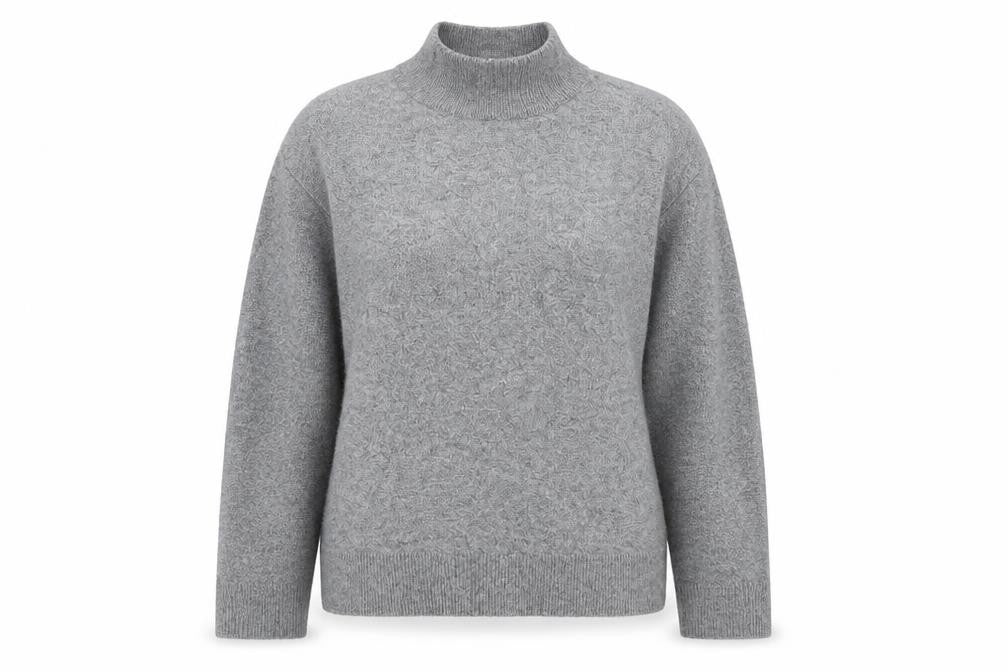 Front view of Atmosphere women’s grey mock neck rayon jumper, size UK 14