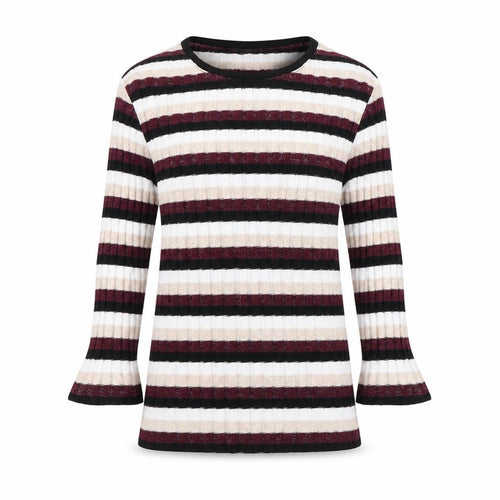 F&F Kids Girls Multicoloured Round Neck Striped Polyester Pullover Jumper Size 10-11 Years