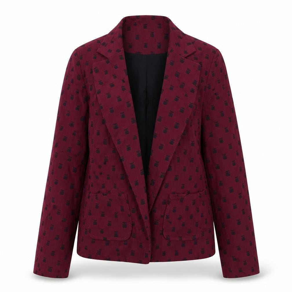 Front view of Atmosphere women’s purple geometric polyester jacket blazer, size UK 8
