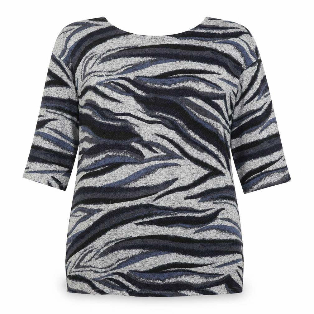 Front view of Principles women’s multicoloured round neck geometric viscose jumper, size UK 16