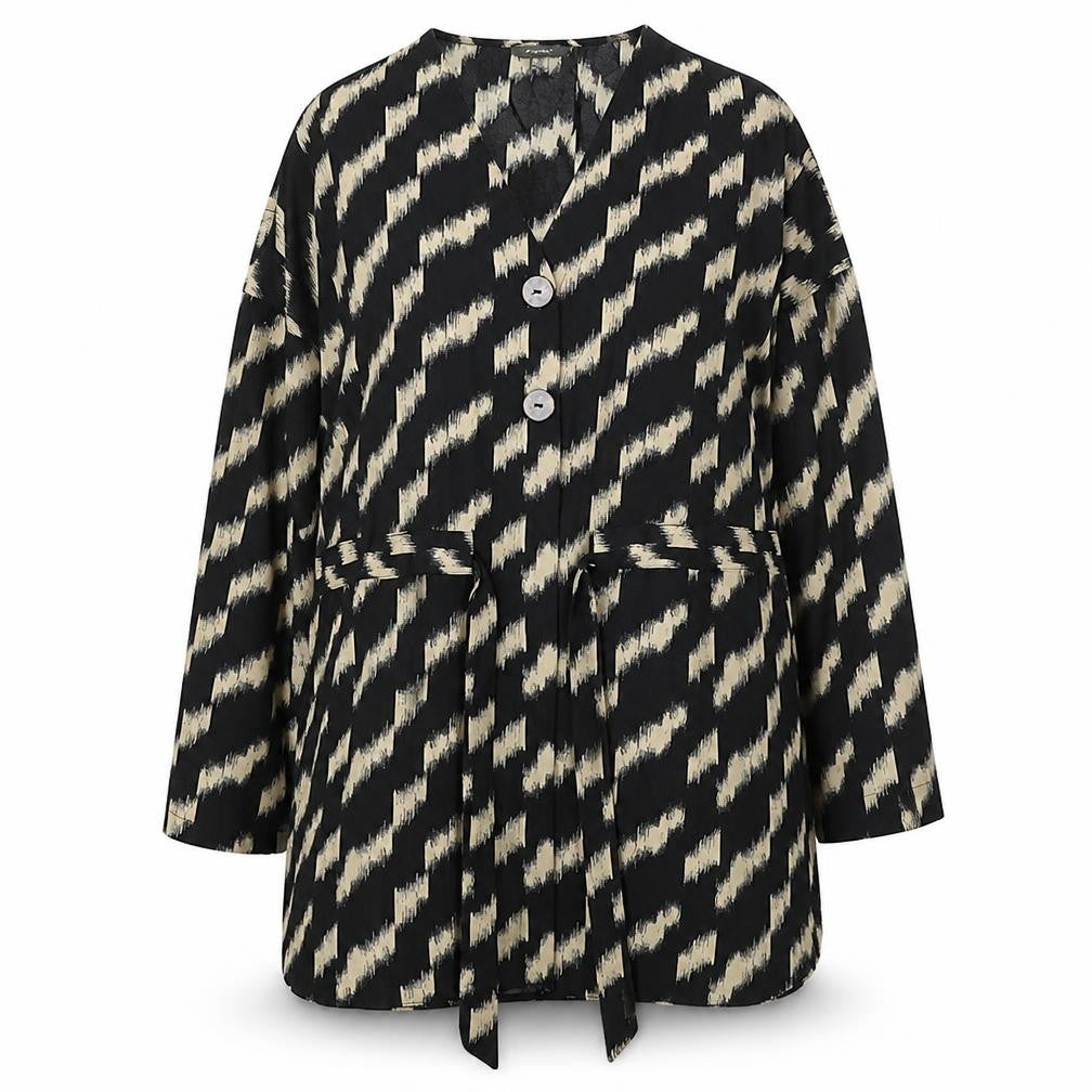 Primark Womens Black V-Neck Geometric Polyester Pullover Jumper Size 16