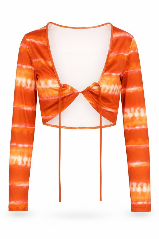 Front view of Preworn women’s orange geometric polyester camisole blouse, size S, v-neck