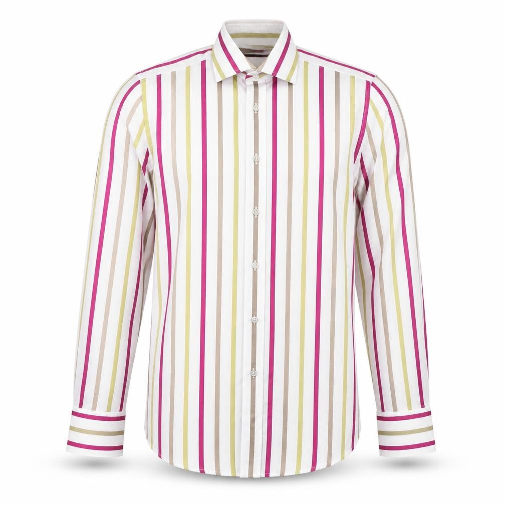 Front view of Duchamp men’s multicoloured striped cotton button-up, size 15, collared