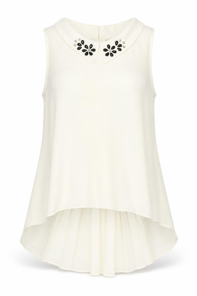 F&F Womens Ivory Polyester Basic Blouse Size 8 Round Neck