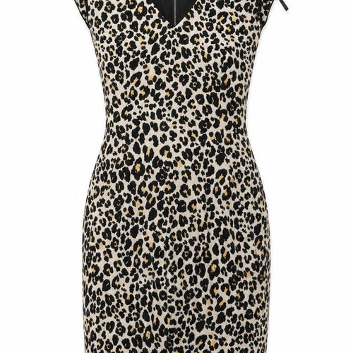 New Look Womens Brown Animal Print Polyester A-Line Size 36 Round Neck