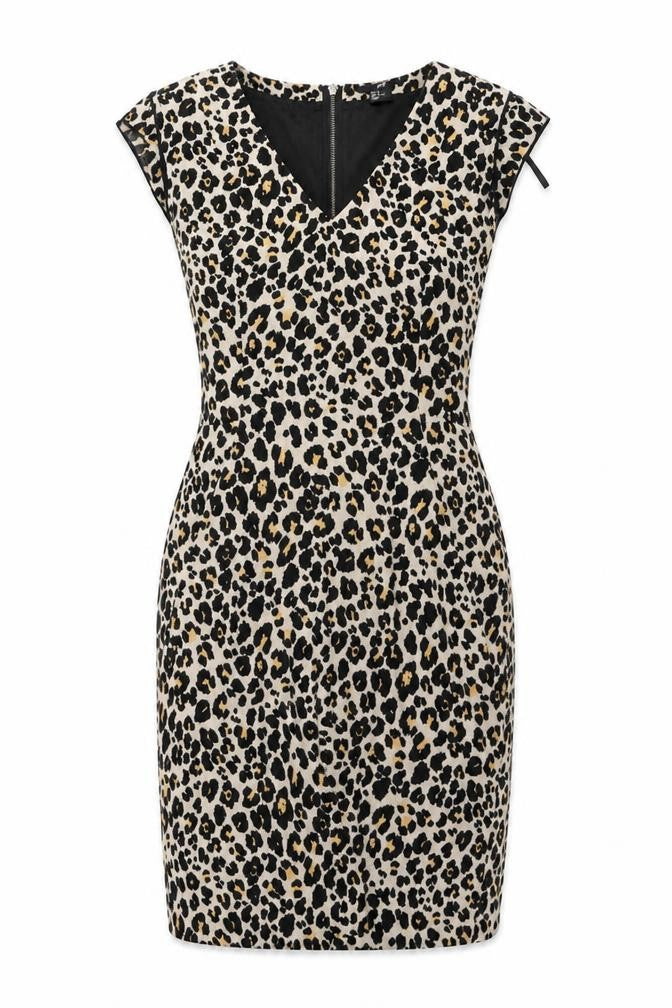 New Look Womens Brown Animal Print Polyester A-Line Size 36 Round Neck
