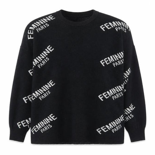 Feminine Paris Womens Black Crew Neck Geometric Acrylic Pullover Jumper Size M