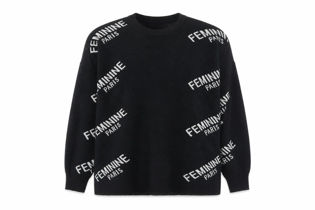 Feminine Paris Womens Black Crew Neck Geometric Acrylic Pullover Jumper Size M