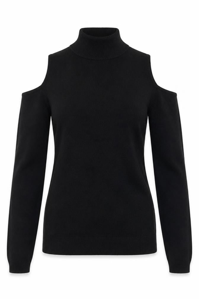 Front view of New Look women’s black mock neck viscose jumper, size UK 10
