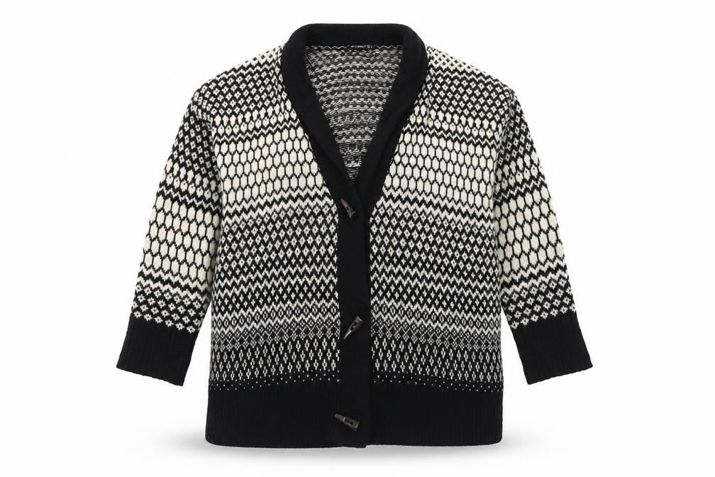 Primark Womens Black Collared Geometric Acrylic Cardigan Jumper Size 10