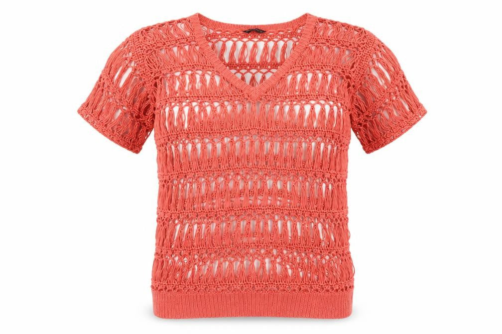 Front view of Dorothy Perkins women’s red v-neck acrylic jumper, size L