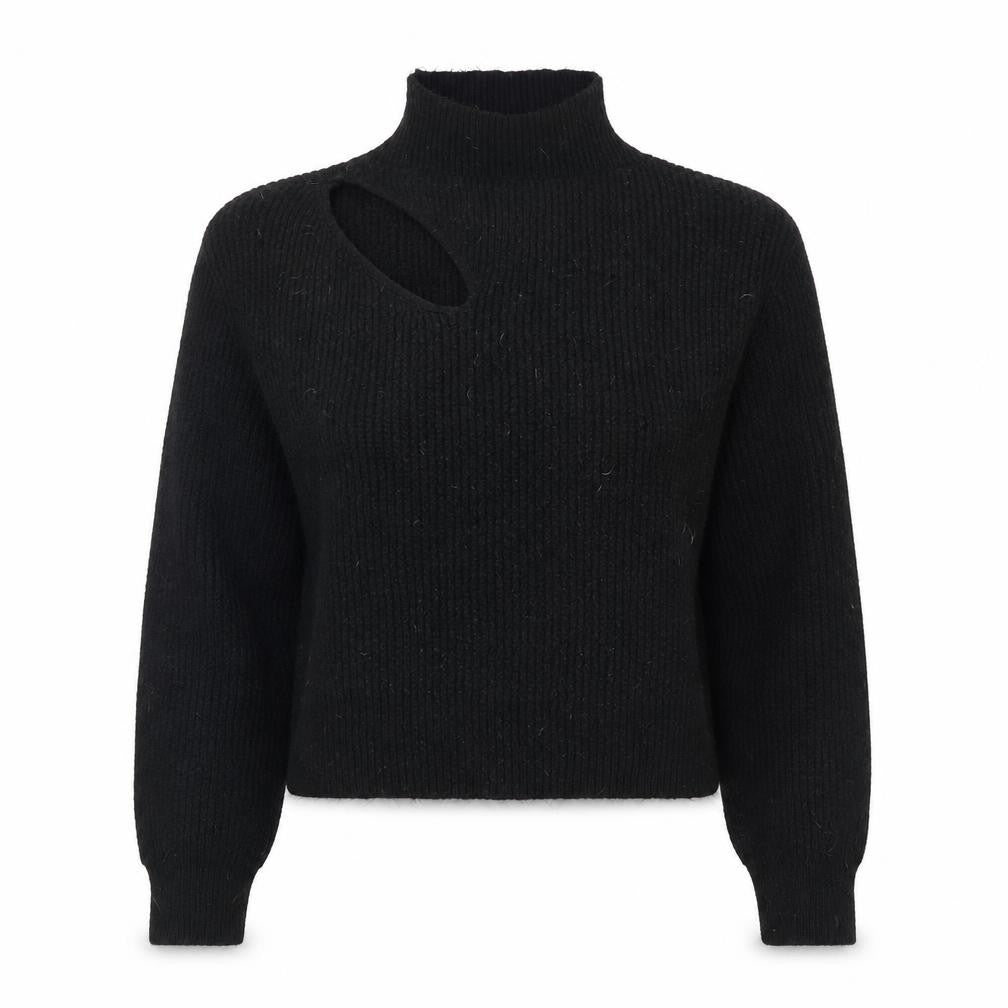Front view of Primark women’s black high neck acrylic jumper, size S