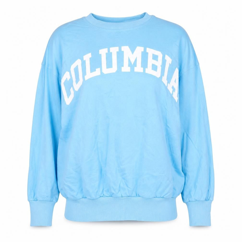 Front view of Crep women’s blue 100% cotton pullover sweatshirt, size S, pullover