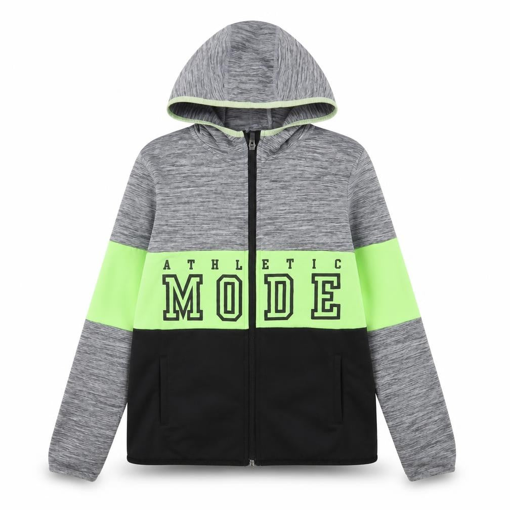 Front view of H&M girls’ grey polyester full zip hoodie, size 10-11, years zip