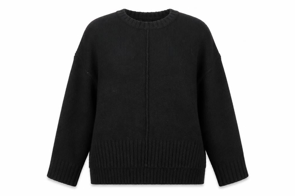 Front view of New Look women’s black crew neck acrylic jumper, size M